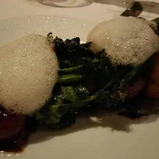 Sonoma duck, charred onion, mandarin, amaranth