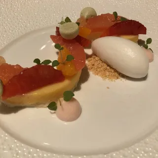 Coconut dacquoise, grapefruit curd, citrus and coconut gelato
