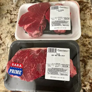 2filets $20. 1 strip $13