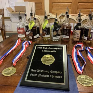 a table with bottles of liquor