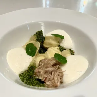 House made ricotta cappelletti with braised rabbit, parmesan mousseline, parsley crumbs and nasturtiums