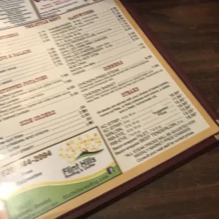 a menu on a table