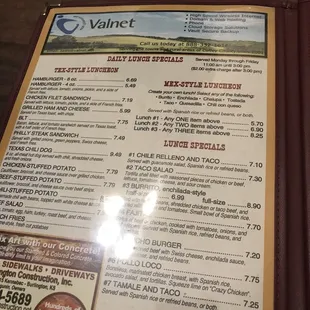 menu
