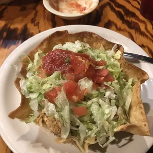 Chicken taco salad. Too much onion and garlic.