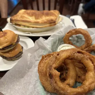 Sliders, onion rings &amp; chicken pot pie.