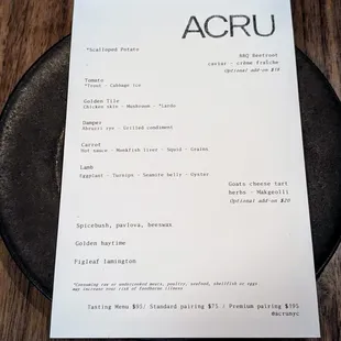 menu