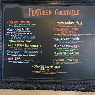 Special drink menu
