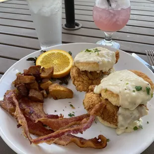 Fried chicken and biscuits and gravy. Very yummy!