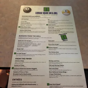 Front of the menu