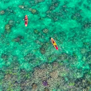 Kayaking though the sheltered reefs off the coast of Lanikai Beach