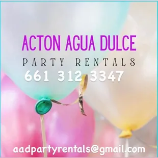 Call text or email for party inquiries! 661 312 3347 aadpartyrentals@gmail.com IG@aadpartyrentals FB Acton Agua Dulce Party Rentals