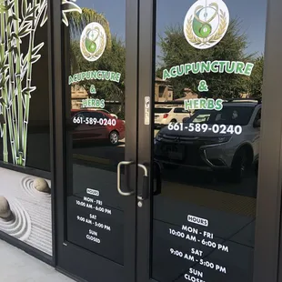 Front entrance and hours