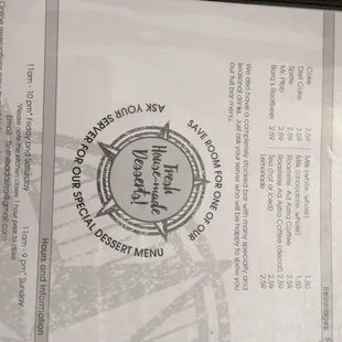 Back of menu