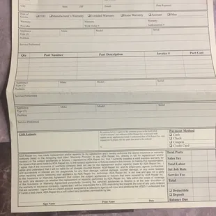 Blank invoice when I asked him to write down what happened.