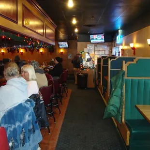 Looking towards the front door, view from the back booth.