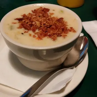 Cream of Brussels Sprouts Soup... I was lucky... I got the last cup!! (Yes, those are bacon pieces on top!)