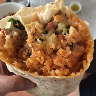 All rice and no steak!! you can probably see three piece of small steak there and that was it!! DISAPPOINTED!