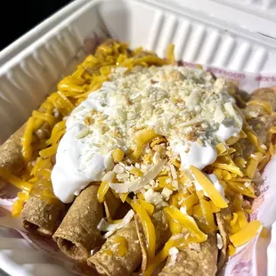 Rolled Tacos (Chicken) sub guacamole for sour cream