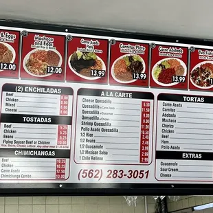 Menu on the wall