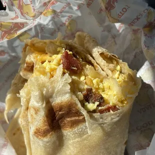 Breakfast burrito egg cheese bacon fries