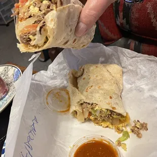 The red salsa was super hot! Clears the sinuses! The hefty Machaca Burrito was almost $10 but tasted good.