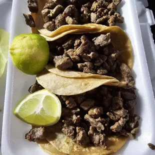 Mini tacos. No onions. No cilantro. No cheese that I asked and paid extra for!!