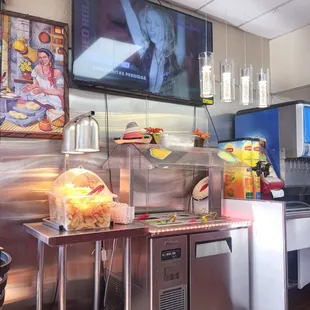 Chips and salsa and drink station