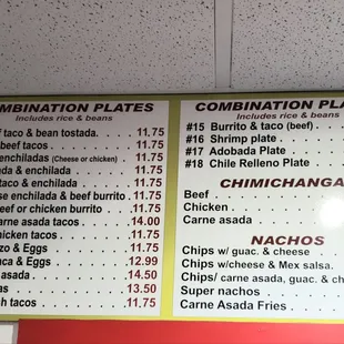 Combination plates, chimichangas, and nachos