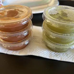 Red and green salsas