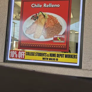 Discount for students and Home Depot workers
