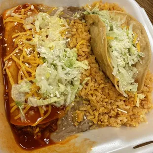 Beef taco and enchilada platter