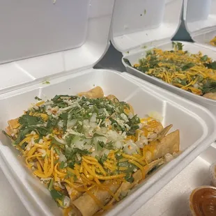 Rolled tacos - Chicken ( asked for cilantro and onions on top and that they be fried soft )