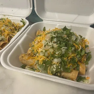 Rolled tacos - Chicken ( asked for cilantro and onions on top and that they be fried soft )