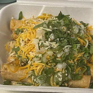 Rolled tacos - Chicken ( asked for cilantro and onions on top and that they be fried soft )