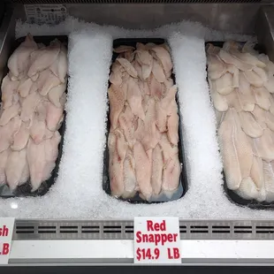 Fish fillets on display