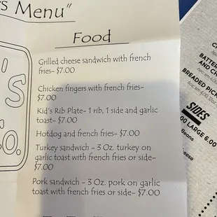 Kid's menu