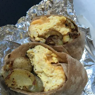 Breakfast @Adamms. WOW!!!!  Egg and cheese with home fries inside. Awesome!