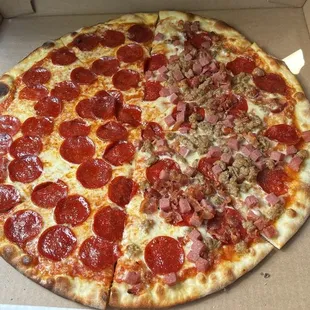 Half pepperoni and half meat lovers!