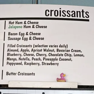 Menu - breakfast and other croissants