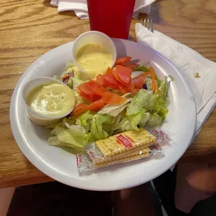 a plate of salad with dressing