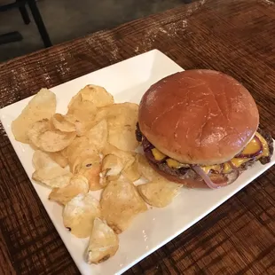 The Seeger Burger and chips