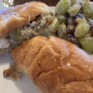 Chicken salad croissant with grape salad