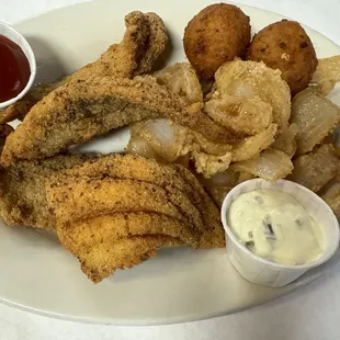 4 pc Catfish Dinner with onion rings