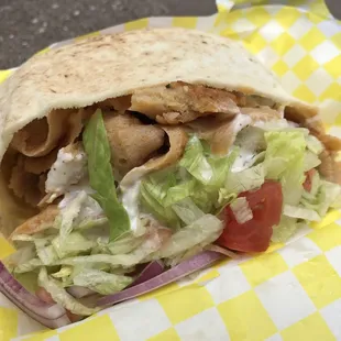 The chicken gyro sandwich, and the meat the was still remaining after I ate most of the sandwich!