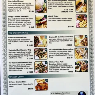 Menu as of 2022