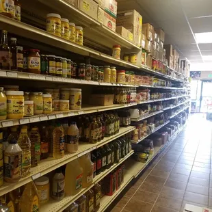 Pure Ghee, Tea, Coffee, Turkish Coffee, Jaggery, Sugar, cooking oils, spices, Lentils and beans, papadums, fryums, flours, sattu, and more..
