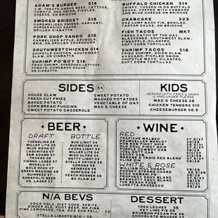 Back of Menu