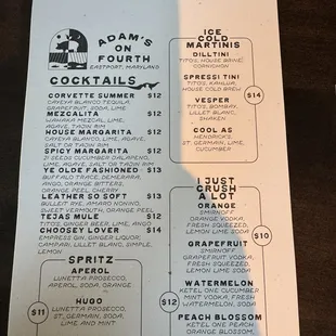 Drink menu