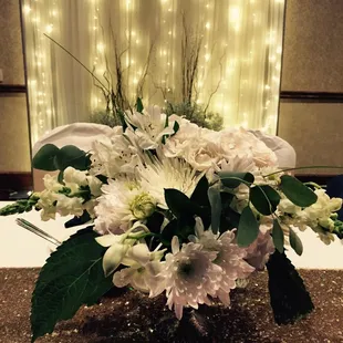 Wedding reception table decorations.