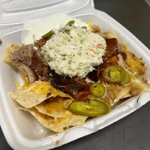 BBQ pork nachos with coslaw